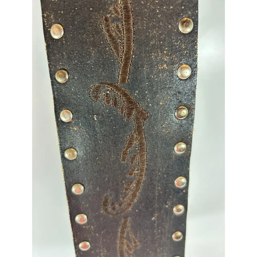 Steve Madden Brown Leather XL Studded Embroidered Belt Renaissance Fairy